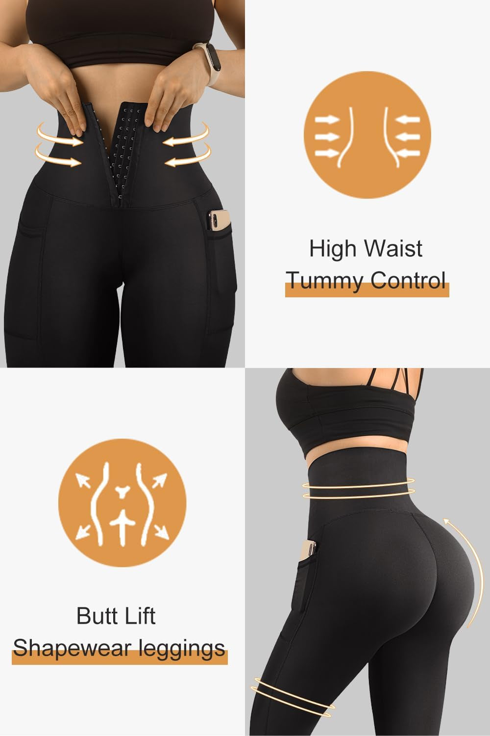 Women Corset High Waisted Leggings with Pockets Tummy Control Body Shaper Yoga Pants