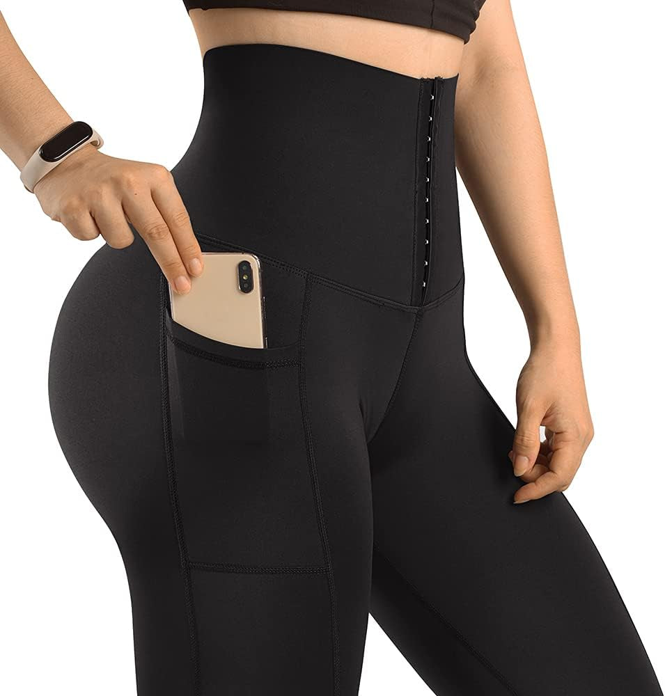 Women Corset High Waisted Leggings with Pockets Tummy Control Body Shaper Yoga Pants