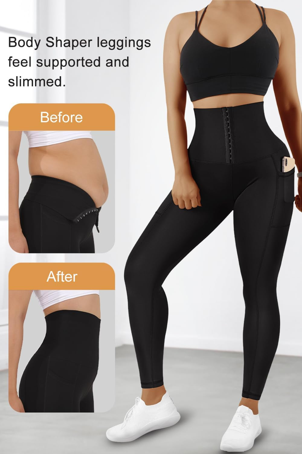 Women Corset High Waisted Leggings with Pockets Tummy Control Body Shaper Yoga Pants